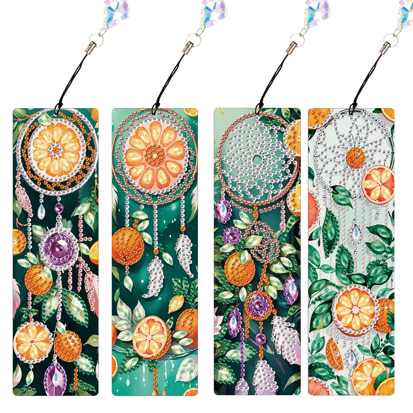 JISHSHAY 4 PCS Diamond Art Book Marks Orange Diamond Painting Bookmarks Dreamcatcher Gem Painting Bookmarkers Gem Art Book Markers Mosaic Kits for Adults Bookmarks Embroidery Page Markers