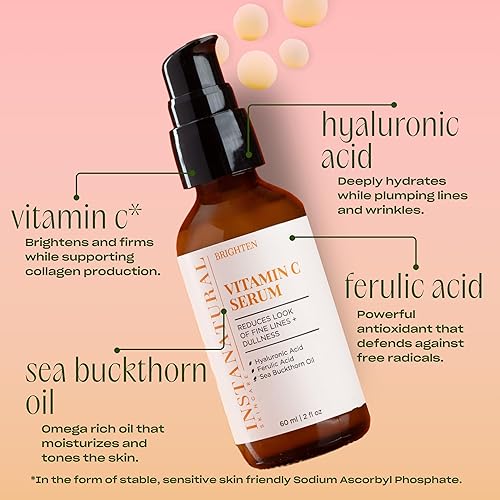 Miniatura 3 de InstaNatural Suero facial de vitamina C con ácido hialurónico y ácido ferúlico, fórmula iluminadora e hidratante para una piel radiante y de aspecto