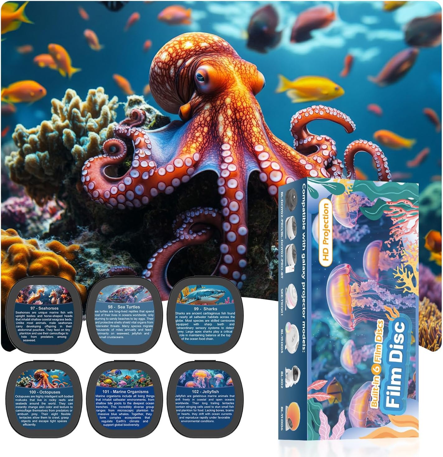 Galaxy Projector Pro Disc,Upgrade Ocean Version Realistic Discs,Planetarium Star Projector Night Light Discs,6 Film Discs 5K HD,for Kids Bedroom Ceiling Birthday Gifts (Device Not Included)