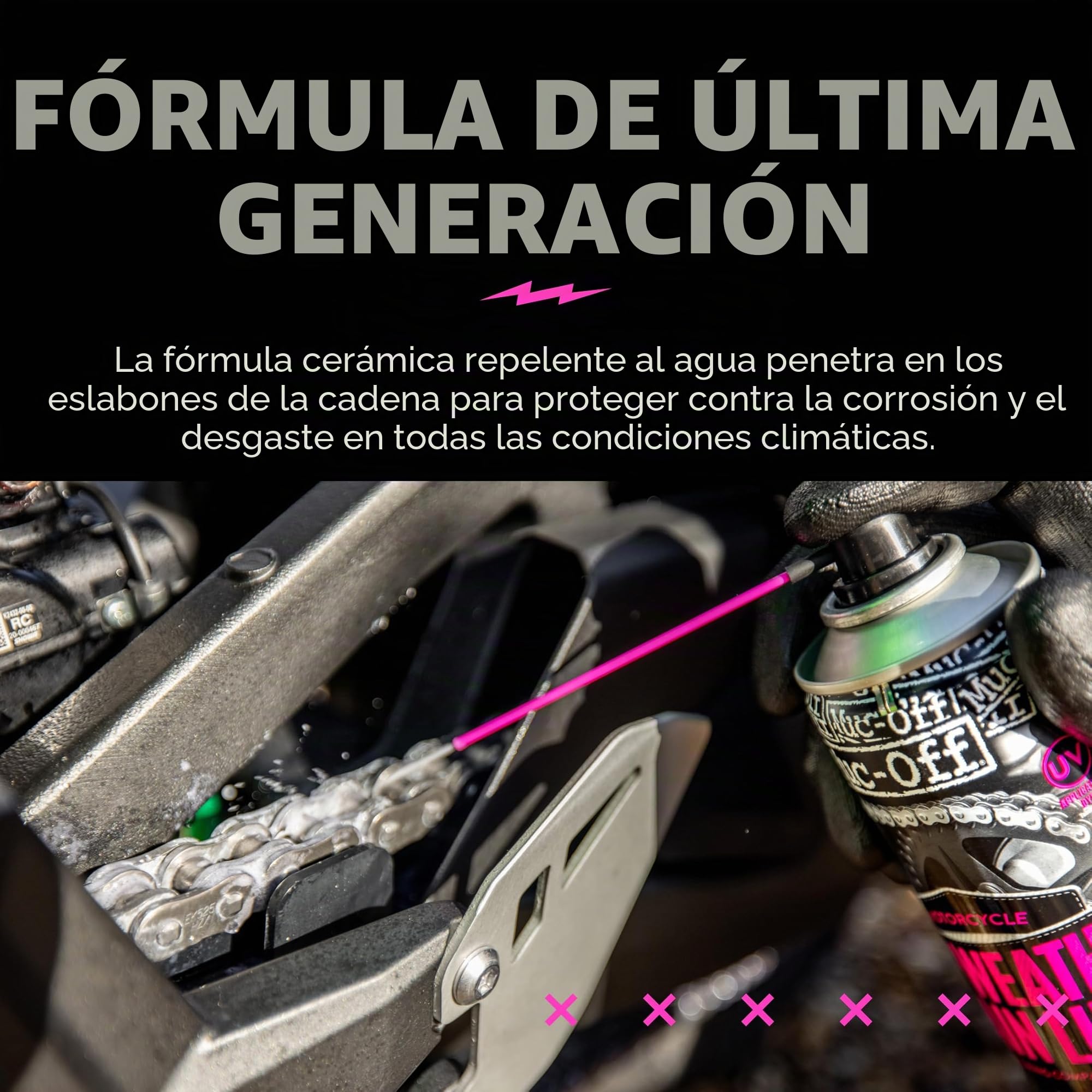 Muc-Off Lubricante de Cadena de Moto para Todos los Climas, 400 Ml - Spray Lubricante para Cadena de Moto - Formulado para Todas las Condiciones Climáticas