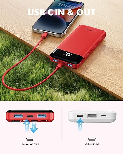 Miniatura 8 de Charmast Cargador portátil con cables incorporados, banco de energía con cables, batería delgada de viaje de 10000 mAh, 6 salidas 3 entradas 3 A,