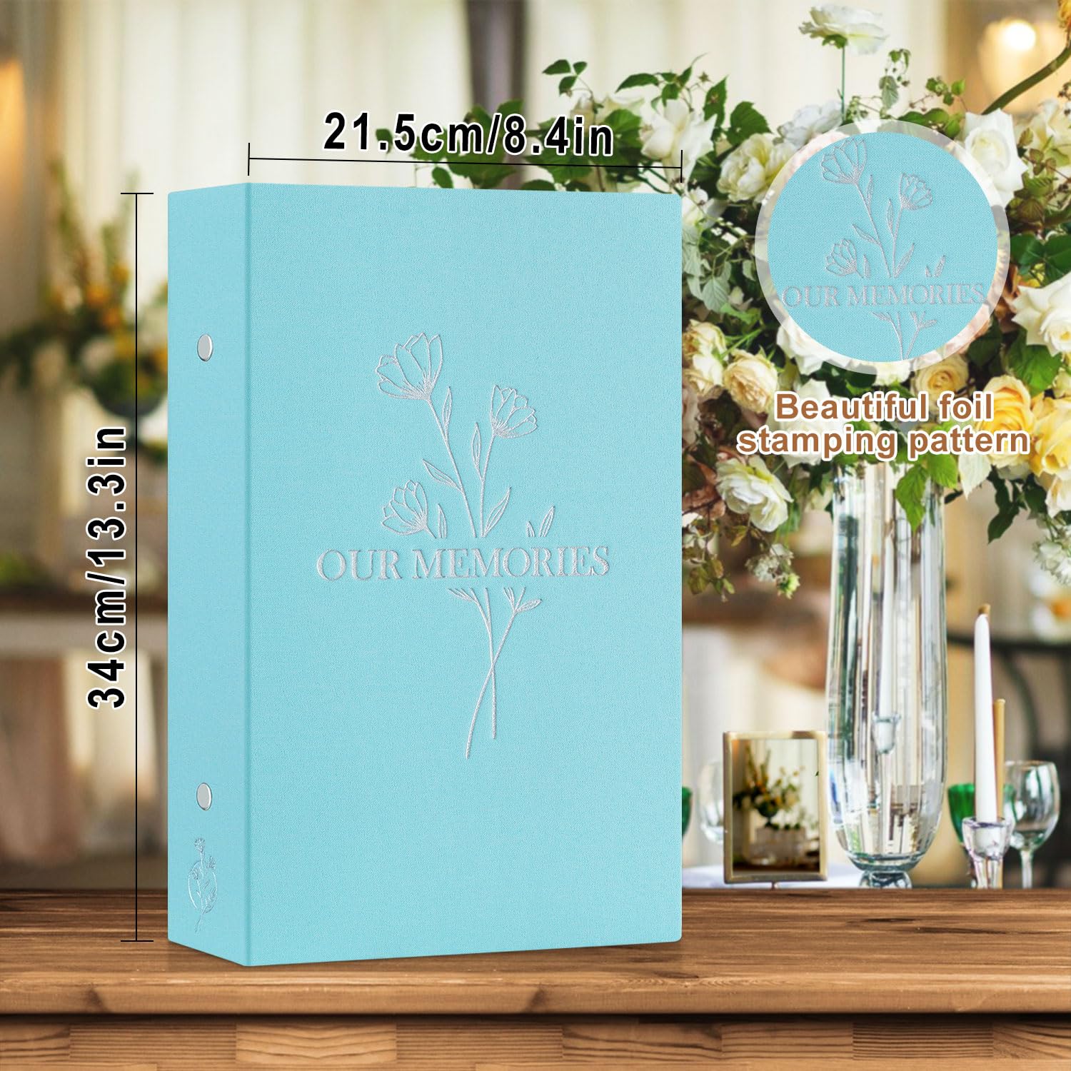 Lanpn Lino Album Fotografico 10x15 300 Tasche, OUR MEMORIES Biancheria Porta Foto Album Portafoto Orizzontali Tascabile Tasca (Teal)