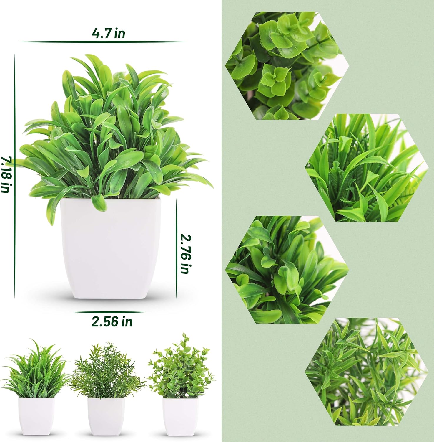 Der Rose Bundle of 4 Packs Small Fake Plants and 4 Packs Small Fake Plants with Flowers for Home Room Farmhouse Bathroom Decor Indoor