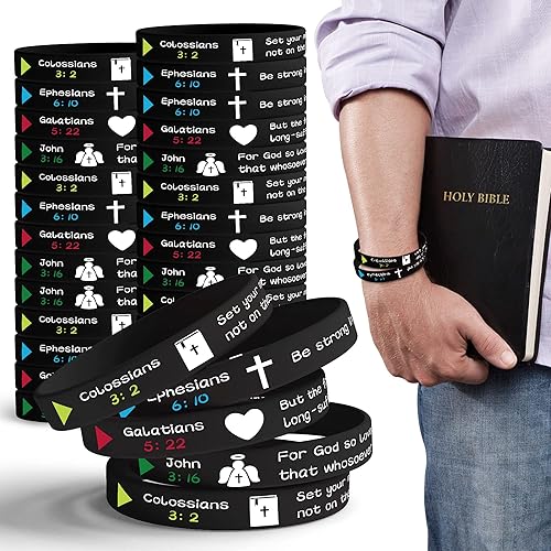Miniatura 6 de Paquete de 32 pulseras de silicona cristianas con versículo bíblico, pulsera religiosa de silicona, fortaleza, fe, esperanza, fe, hombres, mujeres,
