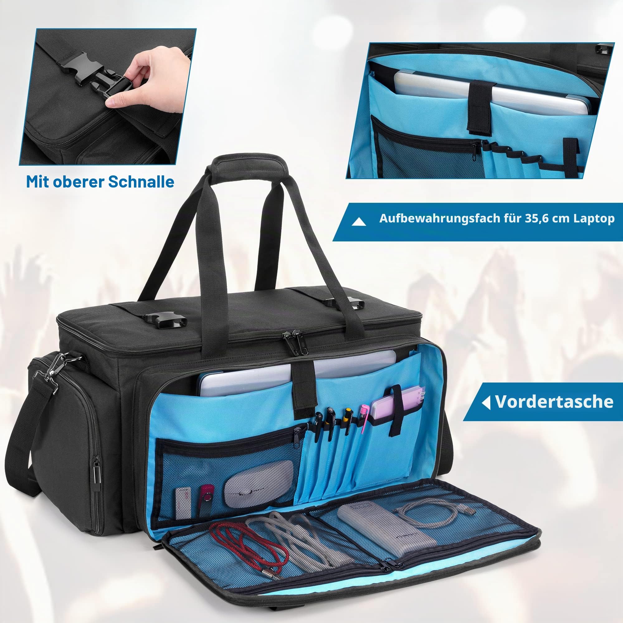 HODRANT Kabeltasche DJ Auftritte mit gepolstertem Boden und Trennwänden | Reise Organizer für DJ Ausrüstung für Mikrofone, 14" Laptop, Musikinstrument, Nur Tasche