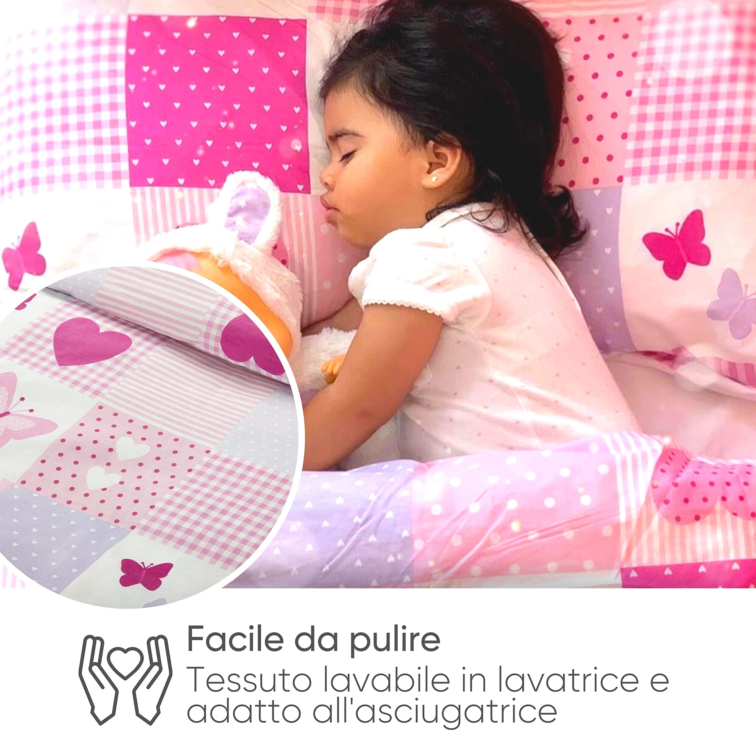Bloomsbury Mill - Patchwork Con Cuori e Farfalle - Set Di Biancheria Da Letto Per Bambini - Rosa e Lilla - Copripiumino 135 cm x 200 cm e Federa Per Letto Singolo