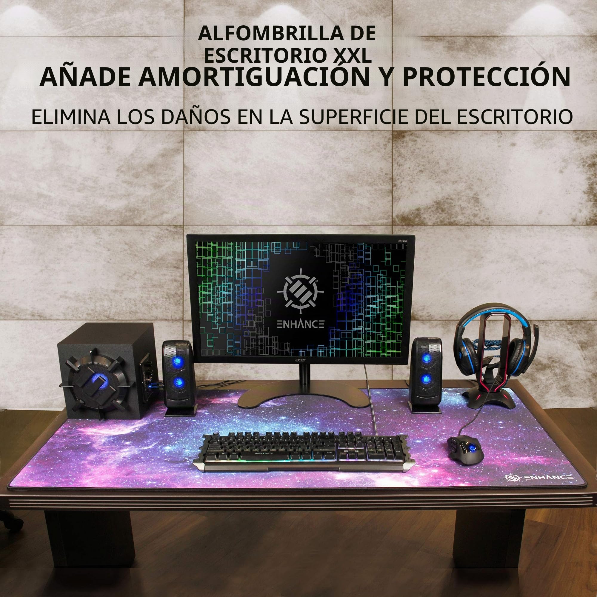ENHANCE Alfombrilla Ratón Grande XXXL Súper Gigante para Mouse (122cm x 61cm) - para Escritorio de Oficina en Casa, Alfombrilla Gaming de Mesa Extendida con Agarre de Goma Antideslizante - Galaxy
