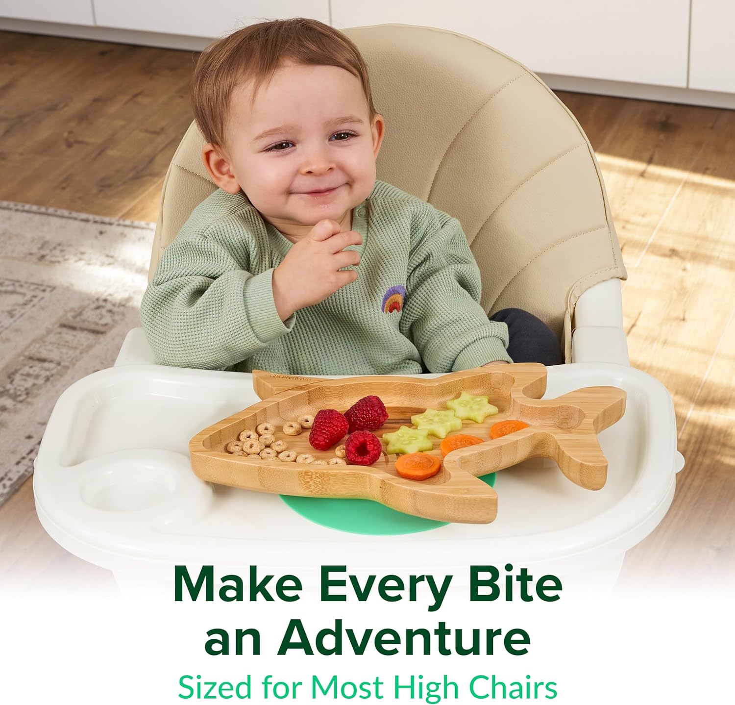 Bamboo Suction Plates for Baby - Strong Suction Plates for Toddlers - Non-toxic All Natural Eco Friendly Materials - Shark
