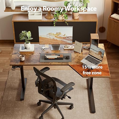 Miniatura 8 de Agilestic Escritorio Eléctrico de Pie en Forma de L, Escritorio Ajustable en Altura de 55 Pulgadas, para Sentarse y Pararse en el Trabajo, Oficina,