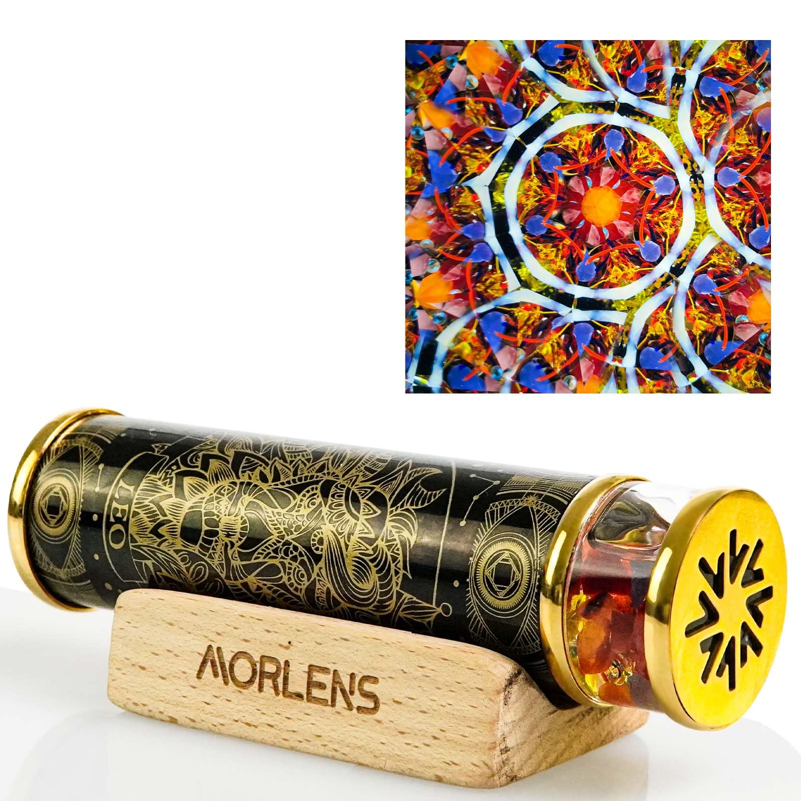 Morlenscope 12 Constellations Leo Mini Kaleidoscope for Adults,Handmade Stainless Steel Ruby Crystals and Healing Stones Core Box,Anniversary Birthday Christmas Thanks Giving New Year Present Gift