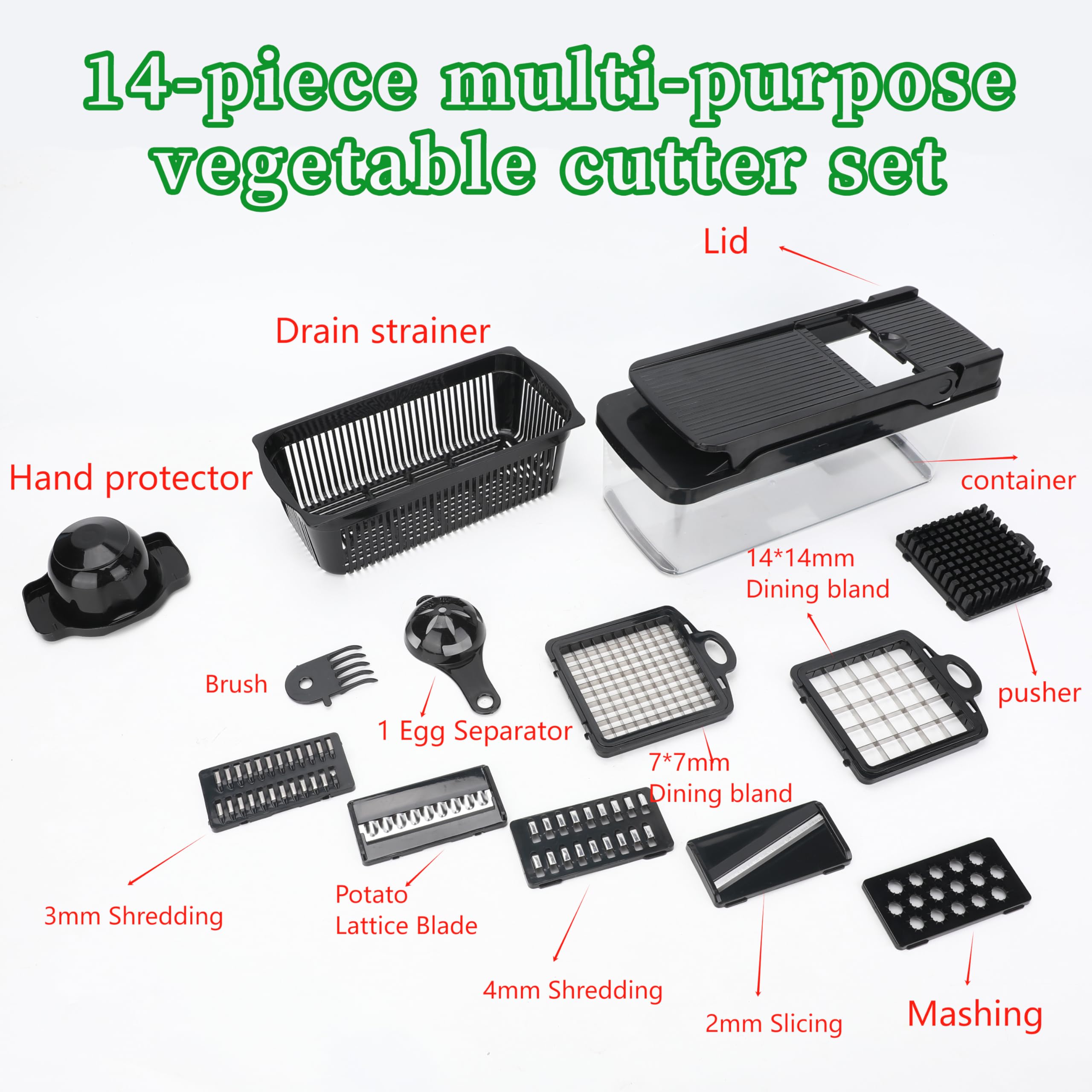Picador de verduras 14 en 1 con cuchillas de acero inoxidable – Picador multifuncional de cebolla, cortador de mandolina, cortador de alimentos, juego de cortador de cocina y electrodomésticos y 4