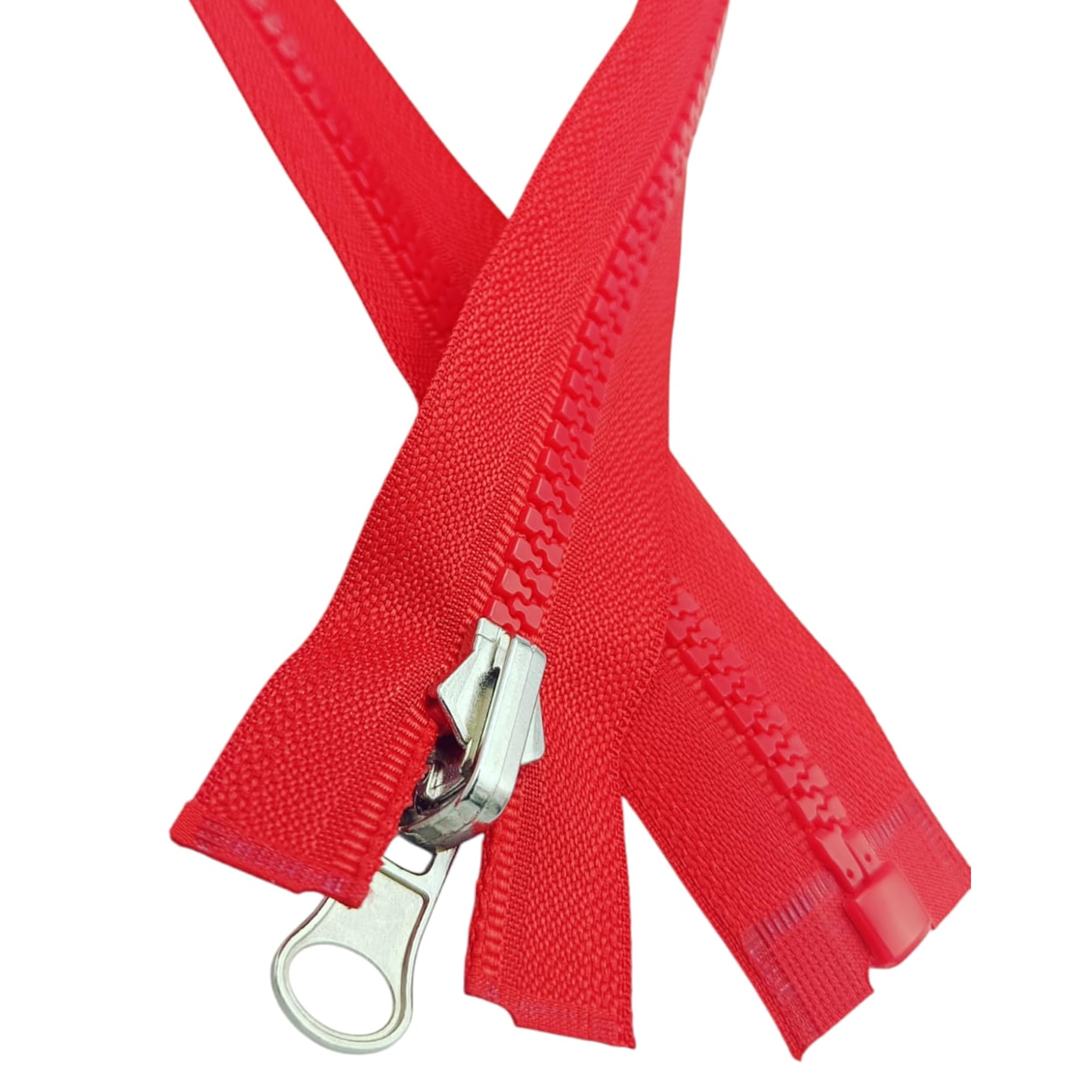 Reversible Resin Zip Gauge #5 Bilateral Open-End Chunky Fastener Moulded Plastic Teeth for Double-Sided Jackets Fleeces (RED, 70cm (27.5"))