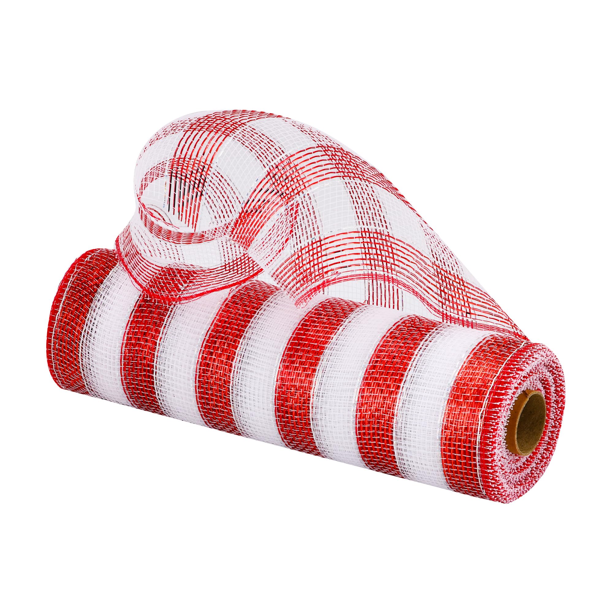 1 Roll Red and White Stripes/Plaid Deco Mesh Ribbon 10 in x 30 ft, Poly Mesh Rolls for Holiday Decorating DIY Door Wreath Supplies Christmas Tree Halloween Decoration, Flora Crafting & Gift Wrapping