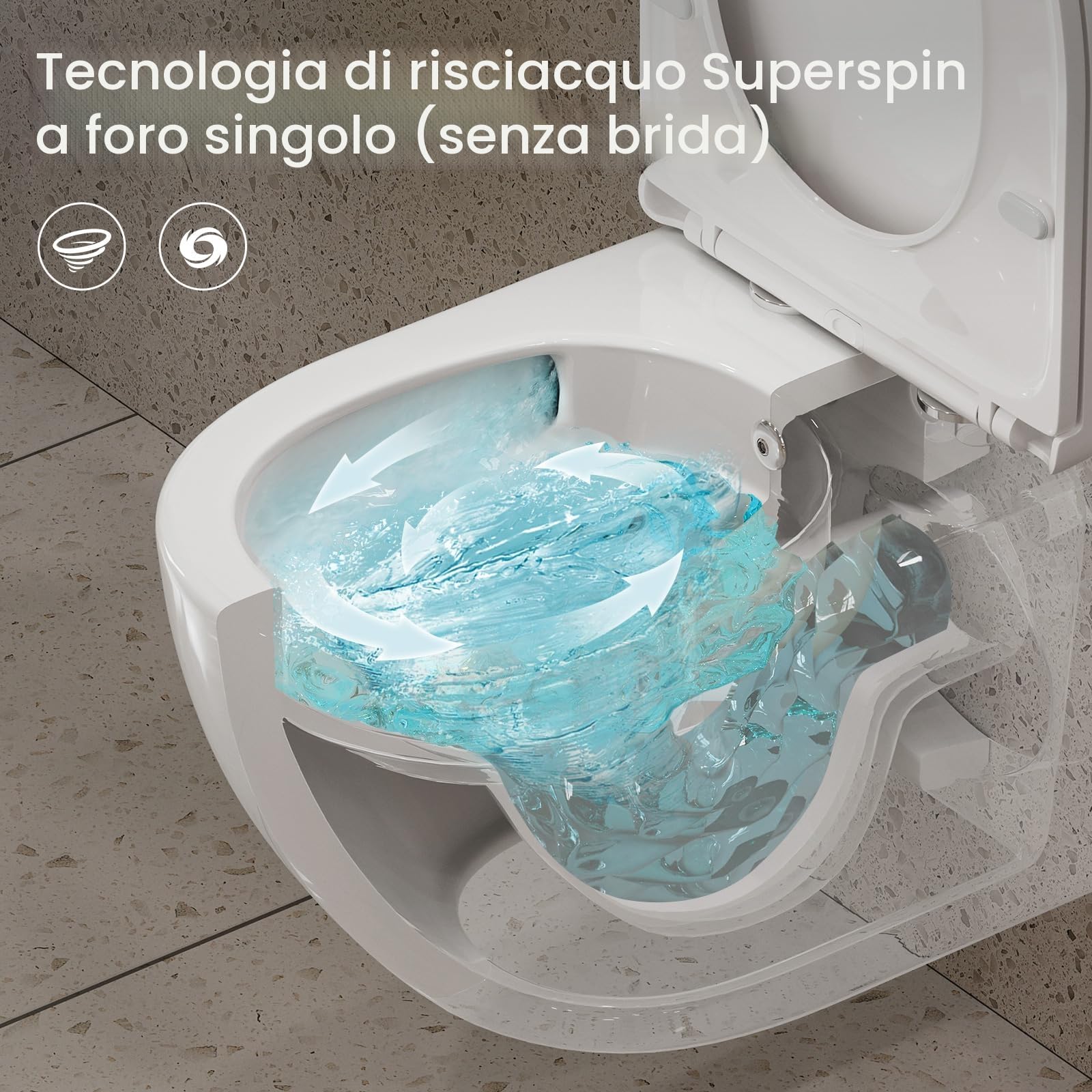 Taharet WC doccia con ugello integrato, sedile sospeso senza bordo, funzione bidet, doccia con rubinetto