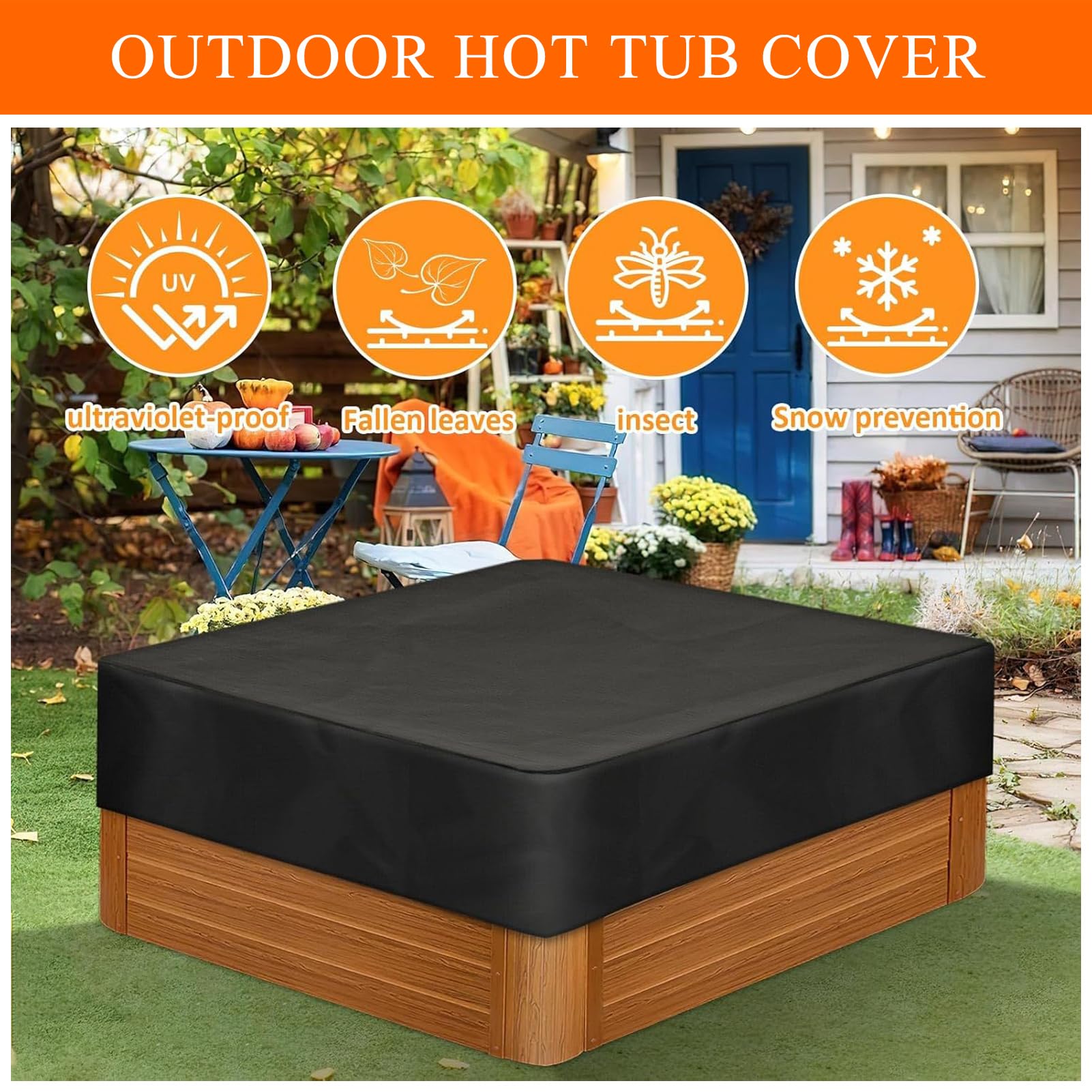 Housse de Protection pour Bain à Remous de Jardin | Imperméable Couverture de Piscine Carrée pour Patio Extérieur | Extérieur Carré De Couverture De Spa (Noir,260x160x20 cm)