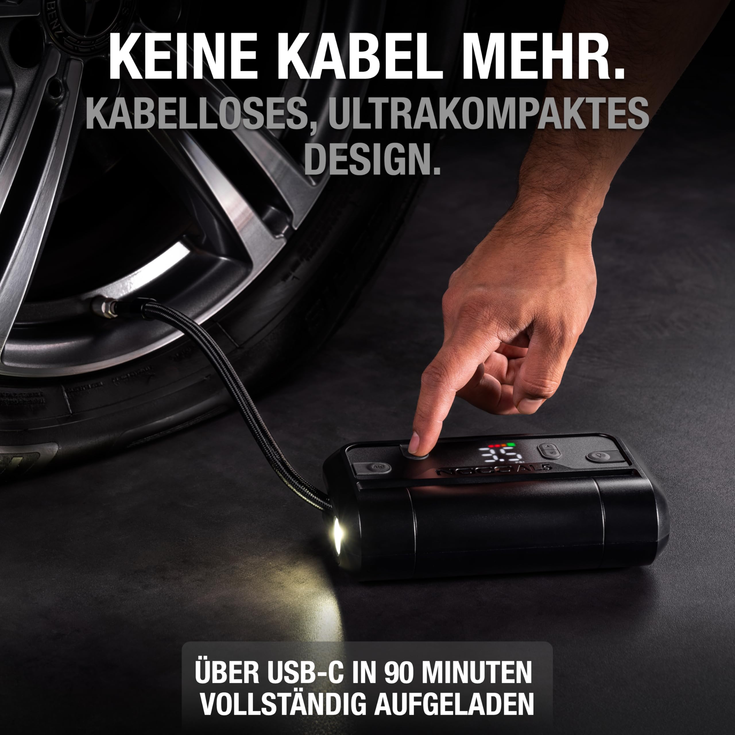 NOCO Air AL5: UltraSchnelle 5A Akku-Luftpumpe – Tragbarer Akku-Kompressor – 17 SLPM Luftstrom, 0–40 PSI in 7 Min – Digitales Manometer + automatische Abschaltung