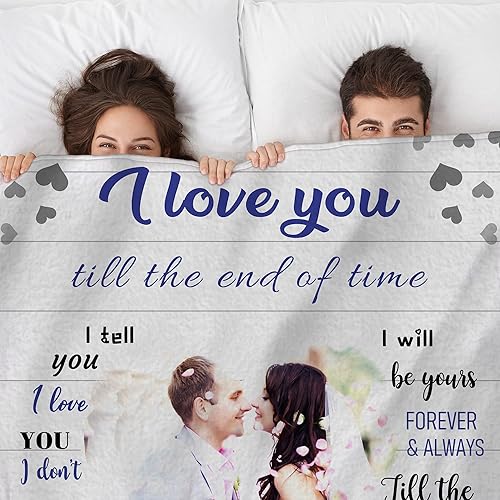 Miniatura 3 de Manta de forro polar personalizada con foto manta suave personalizada con texto en inglés I Love You para esposa marido regalo del día de San