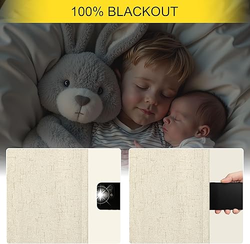 Miniatura 4 de 2 cortinas opacas de lino sintéticoarpillera de estilo campestremoderno para dormitorio, sala, puerta corrediza de cristal, con pestaña trasera, de