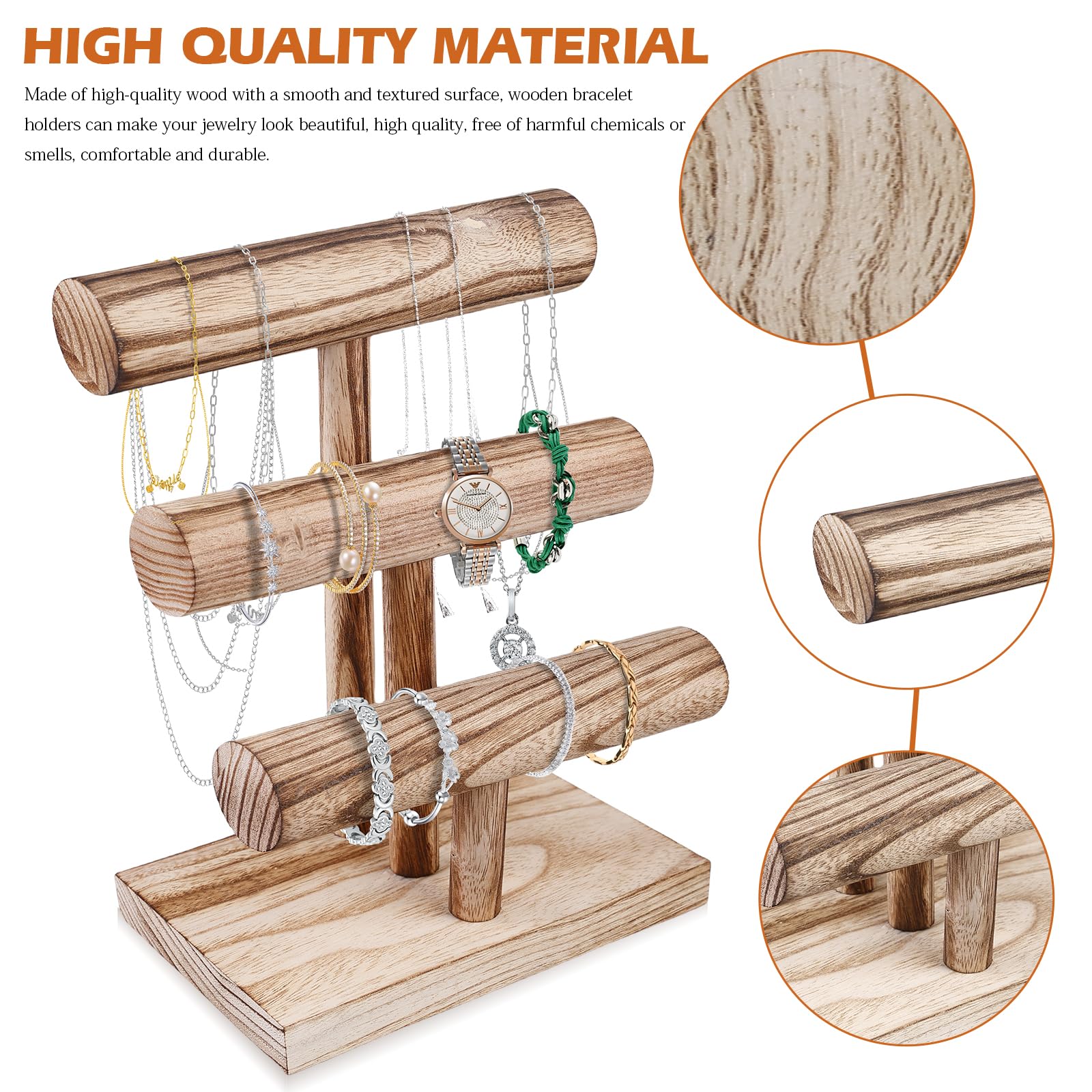 Porte-bracelet, Arbre à Bijoux Détachable à 3 Niveaux, Support Et Présentoir Pour Collier Et Montre, Présentoir Avec Plateau En Bois Pour Montre, Magasin à Domicile(Rose