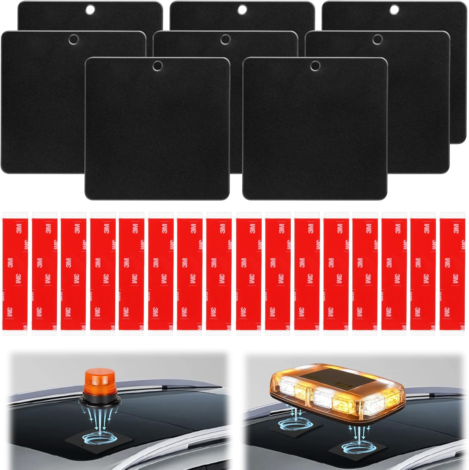 Self-Adhesive Magnetic Mount Pad for Aluminum Cabs, 8 Count, Ideal for Magnetic Light Mounts, for Light Bars, Strobe Beacons, Spot Lights with Double-Sided High-Tack 3M Adhesive, 8895404
