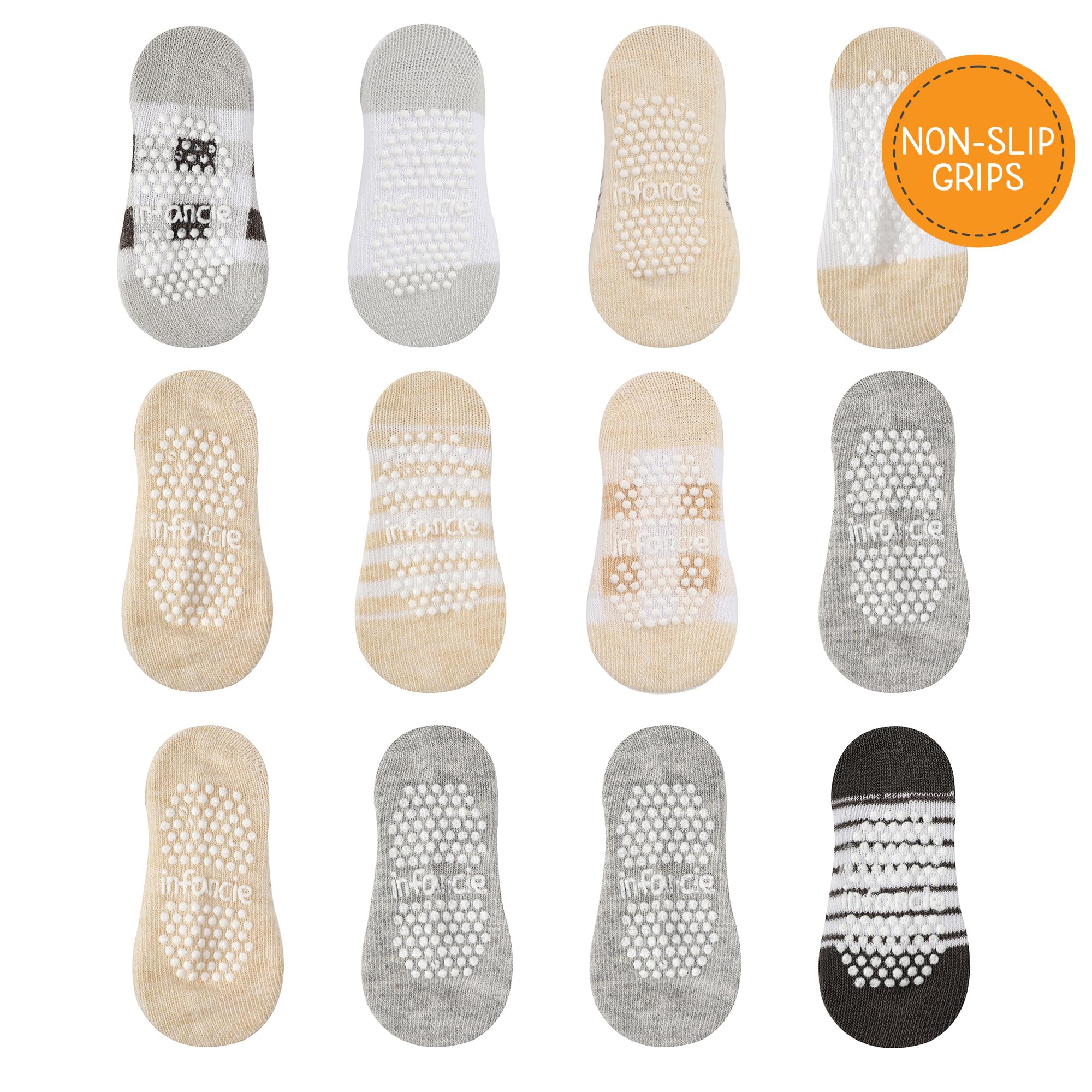 Calcetines para bebé con pinzas de 0-6 y 6-12 meses, suela antideslizante para caminar segura, puños acanalados unisex para permanecer en su lugar, 12 pares