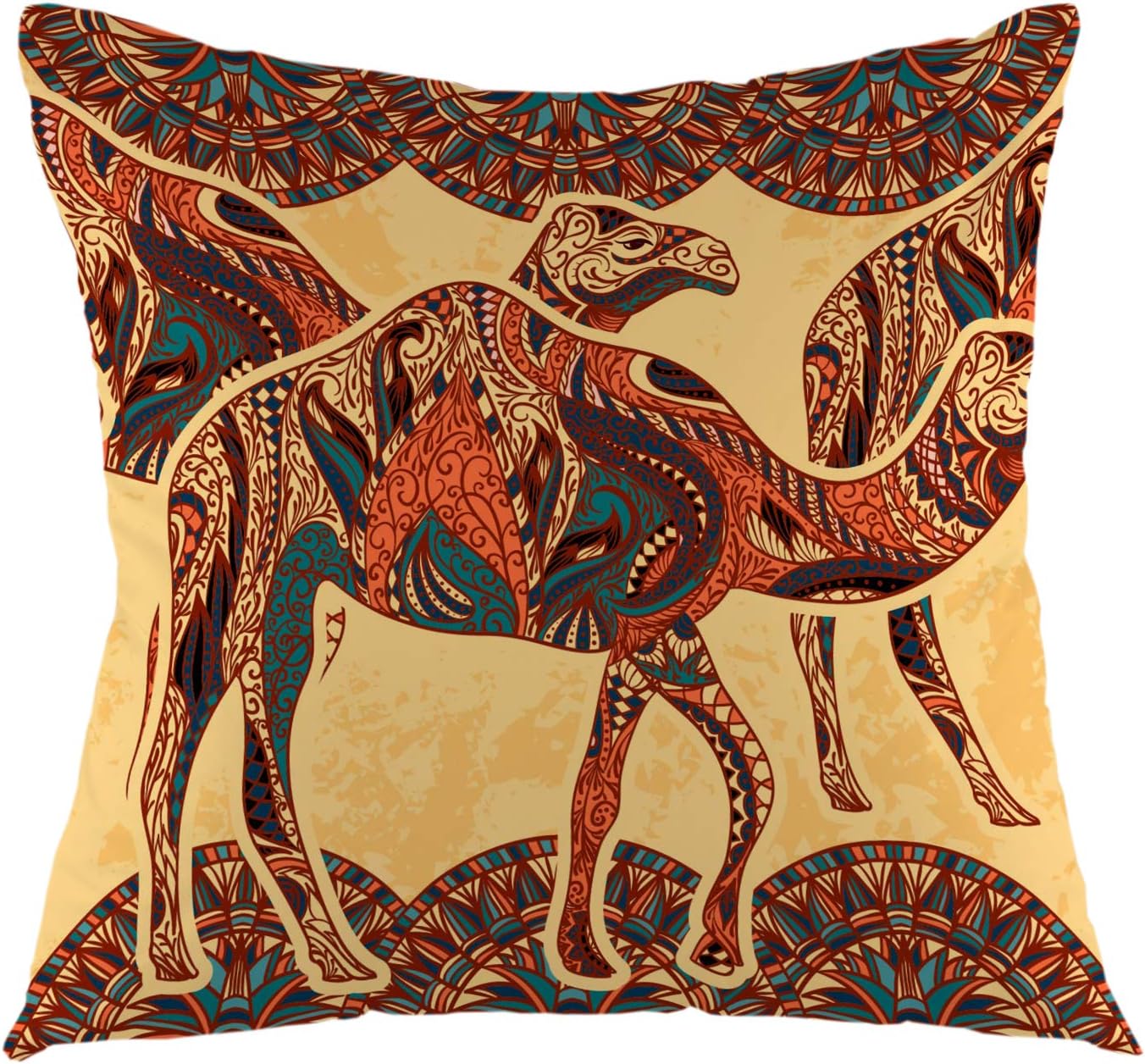 oFloral Camel Throw Pillow Cover Oriental and Egypt Colorful Floral Ornament Square Cushion Case Home Decorative for Sofa Couch Car Bedroom Living Room 18" x 18" inch