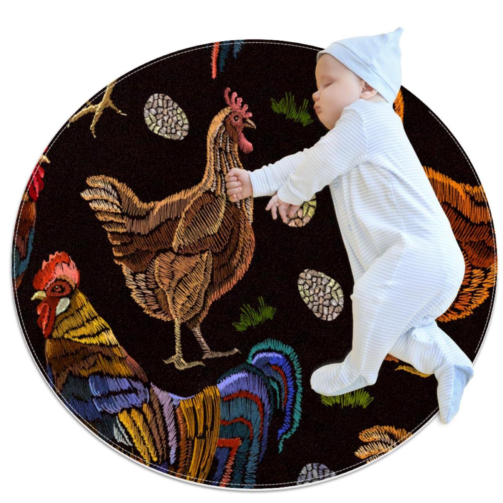 Tapis rond poule anti-froid 100cm pour isolation sol salle de jeux