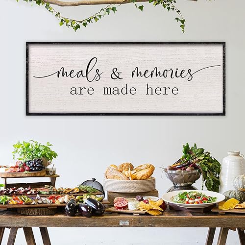 LuZhiQiang Meals and Memories Are Made Here - Decoración de pared de 32 x 12 pulgadas para comedor, cocina, despensa, letrero grande con marco de