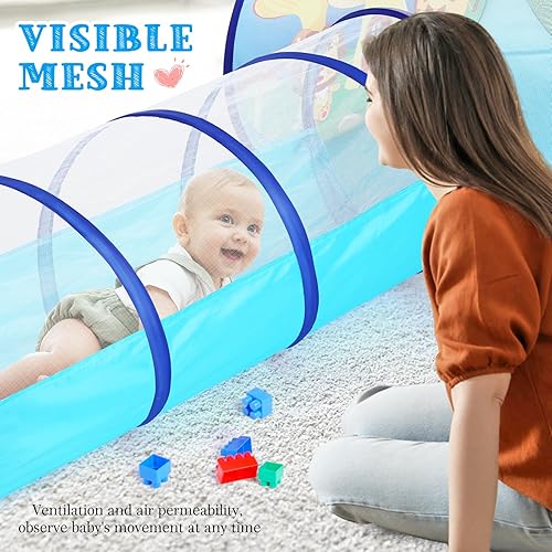 Vista 5 de PigPigPen Tienda de campaña 3 en 1 para niños con túnel y piscina para pelotas para niños y niñas, casa de juegos para bebés