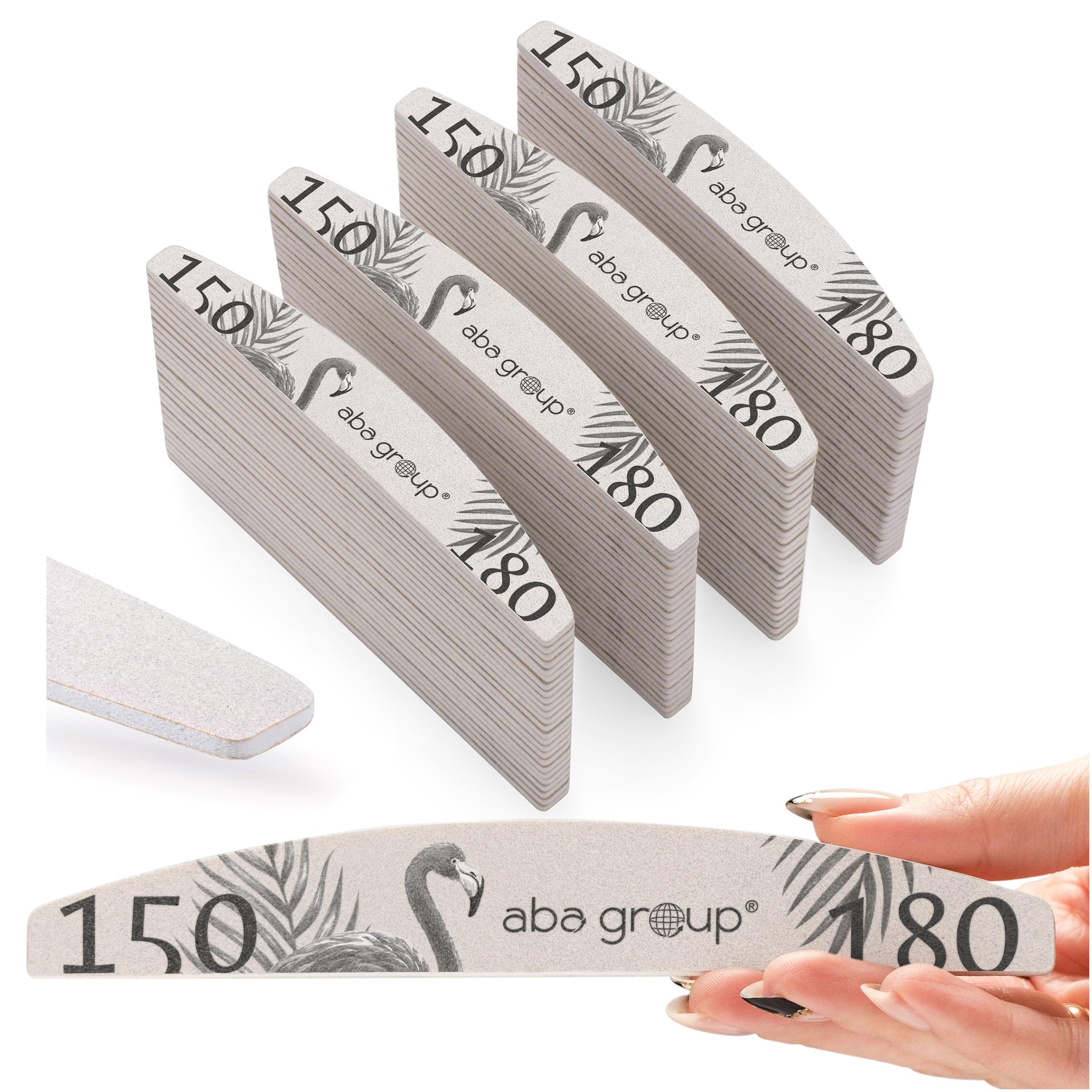 ABA GROUP Lima per unghie 150/180, 100 pezzi, a mezzaluna, spessore 2 mm, strumenti professionali per unghie in gel e naturali, lime per unghie in gel, lime per unghie double face, set di lime per