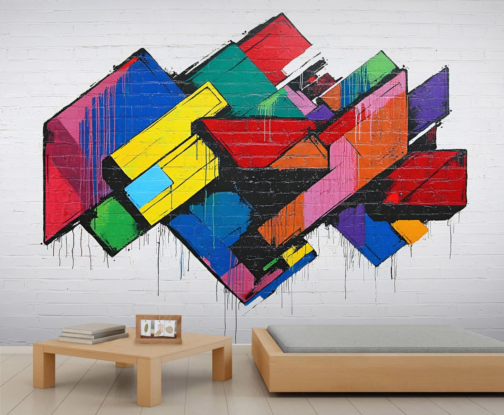 Papier peint street art mural personnalisé poster gribouillage géométrique pour fond TV salon