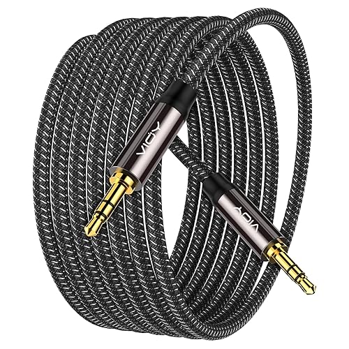VIOY Cable auxiliar largo (20 pies), carcasa de cobre, sonido de alta fidelidad Cable auxiliar trenzado macho a macho de 0.138in compatible con