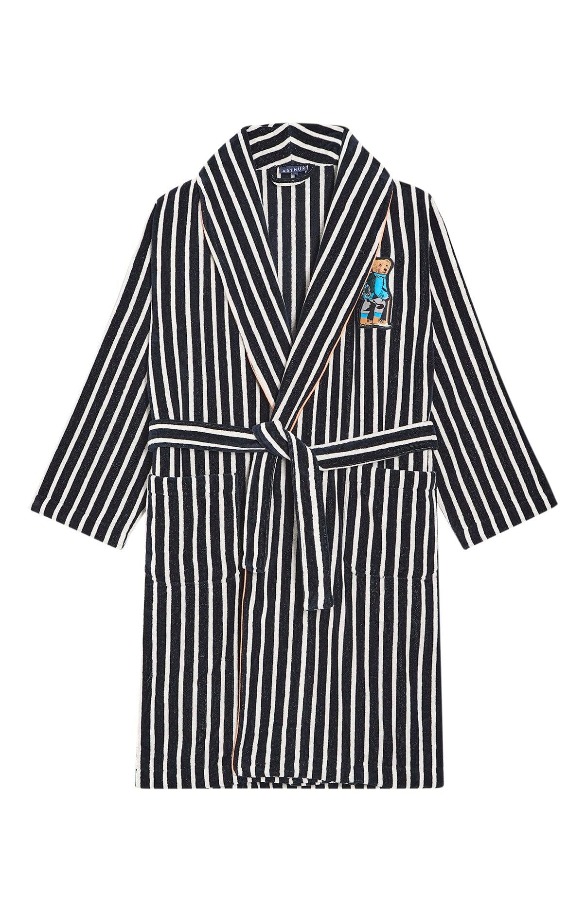 Arthur – Albornoz para hombre Randormeur – Exterior de terciopelo e interior de rizo – Cuello chal y bolsillos de parche – 100% algodón – Marino – Talla XXL, azul, XXL
