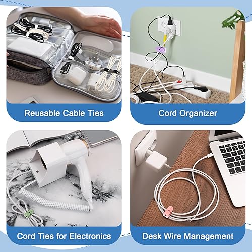 Miniatura 7 de 42 bridas de silicona reutilizables para cables, organizador de cables elásticos multiusos para agrupar auriculares, cargadores de teléfono, hogar,