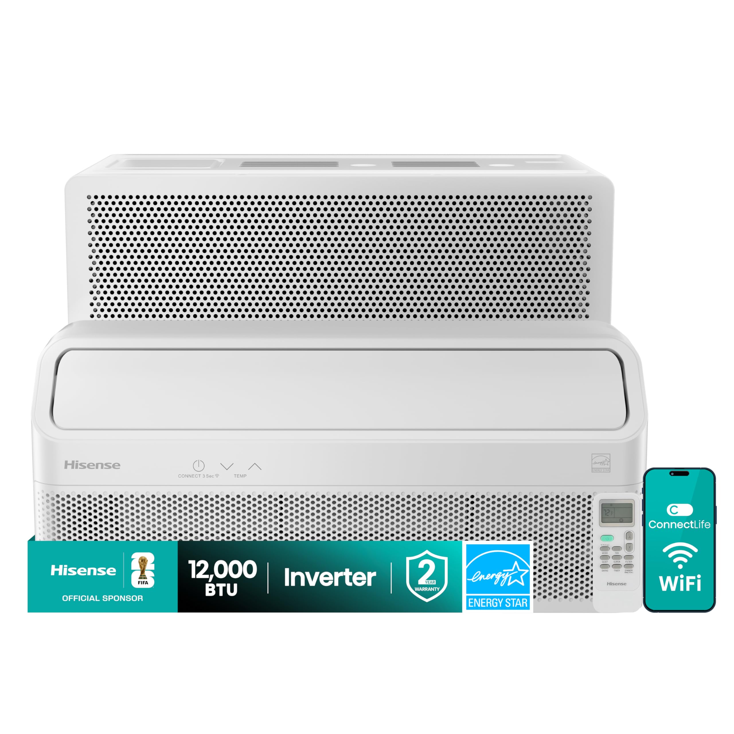 Hisense AWL1225TW1W Window Air Conditioner, White, 12000 BTU Smart Inverter, L Shaped, Open Window Flexibility, Easy Installation, Ultra Quiet, 37.6% more Energy Saving, Bracket Included, 2Y Warranty