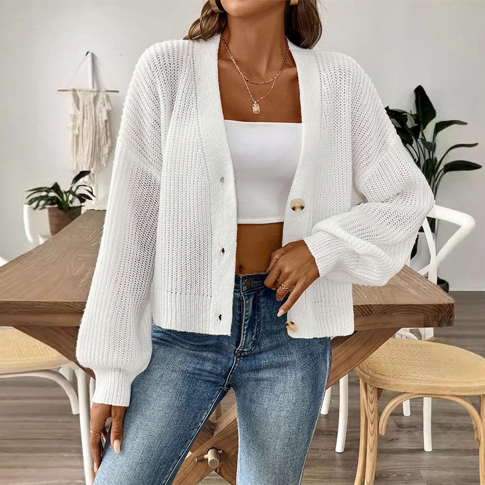 Cardigan Donna a Maglia Tinta Unita Maglione Morbido con Bottoni Casual | Modello aperto sul davanti facile da sovrapporre, ideale nelle giornate fresche, abbinabile con maglie camicie e jeans