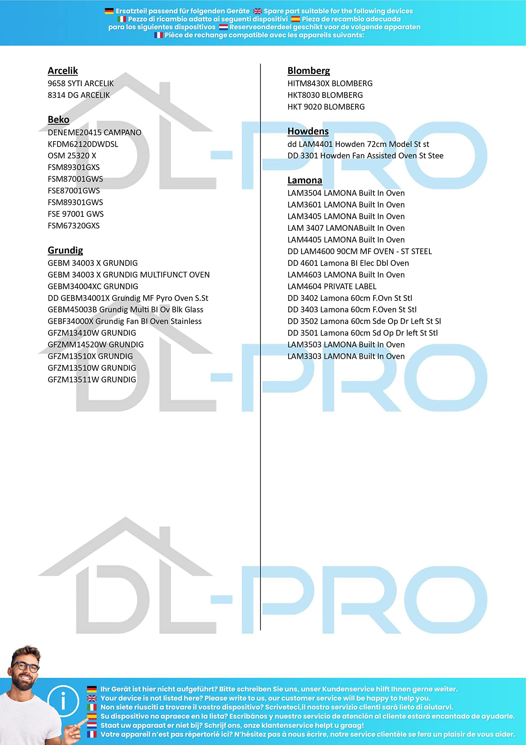 DL-pro Wentylator na gorące powietrze 22 W 220-240 V do Beko Blomberg Arcelik 264440102 do piekarnika