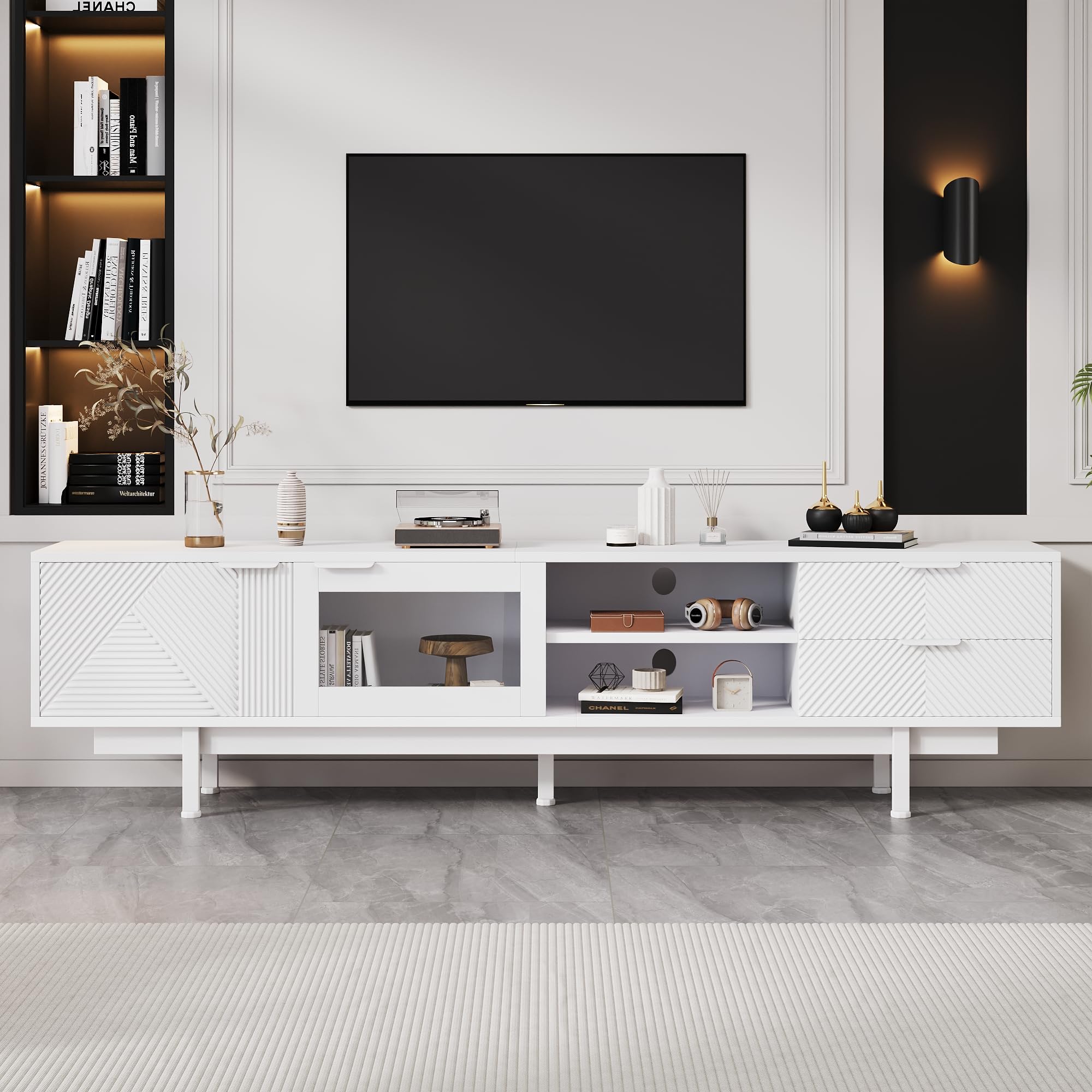 Jaxenor 200cm TV Cabinet with 2 Doors, 2 Drawers for up to 80'' TV, White