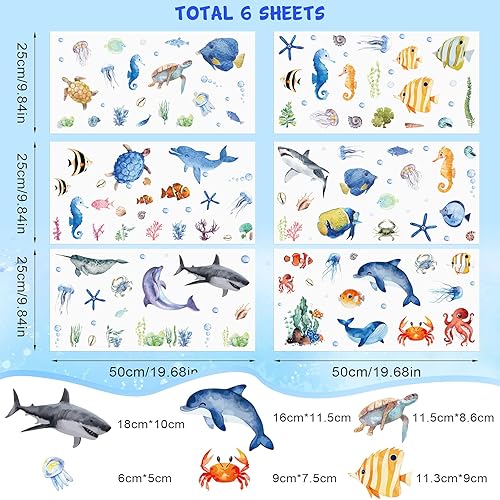 Miniatura 4 de 149 calcomanías de pared de animales del océano, calcomanías de pared de medusas extraíbles con peces bajo el mar, animales con vista al mar,