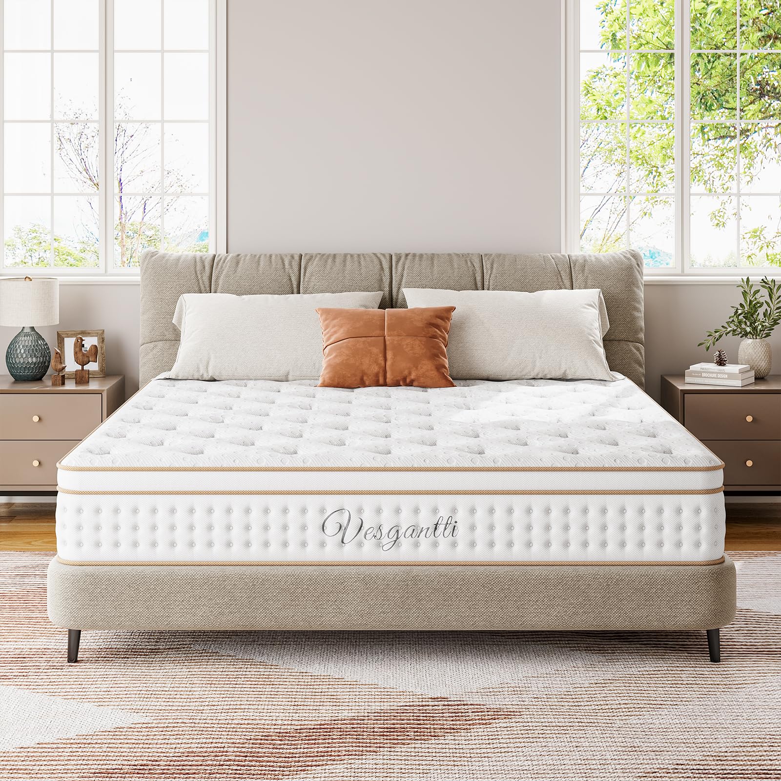 Vesgantti Materasso Matrimoniale Ibrido 160x200x30cm | Molle Insacchettate Indipendenti, Supporto Bordo e Isolamento Movimenti, Media Fermezza, Certificato OEKO-TEX