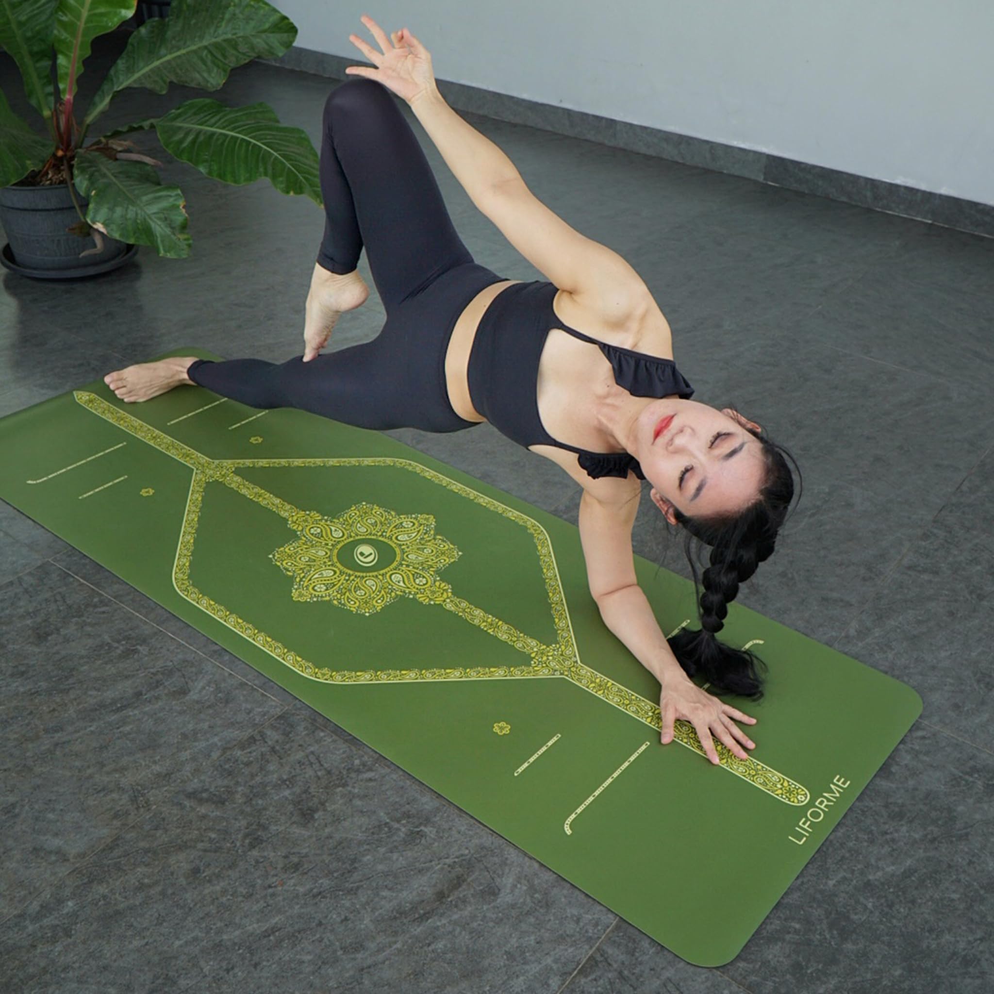Liforme Tappetini Yoga Stampati – Design brevettato per l'allineamento | Aderenza eccezionale, Ecologico, Atossico, Resistente al sudore, lungo, largo, spessore di 4,2 mm, Borsa per Yoga inclusa