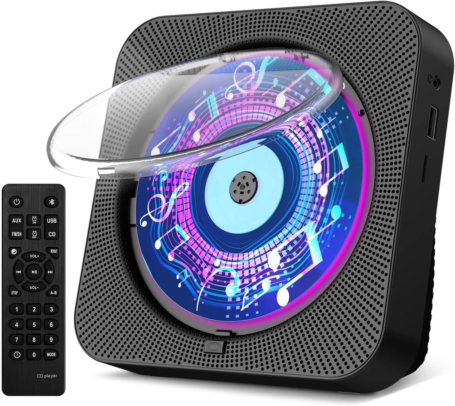 Gueray CD Player with Speakers Bluetooth Desktop CD Players for Home Radio CD Player with Remote Control HiFi Speakers Dust Cover LED Screen Timer Supports AUX USB TF Card Playback