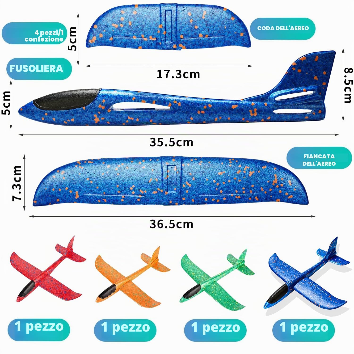 PATRICHOR Aereo Polistirolo Bambini, 4 Pezzi Aereo Giocattolo Giochi Bambino 3 4 5 6 7 8 Anni Regalo, Aliante Aeroplano Schiuma Regalo Natale, Giocattolo Grande Giochi Giardino Esterno