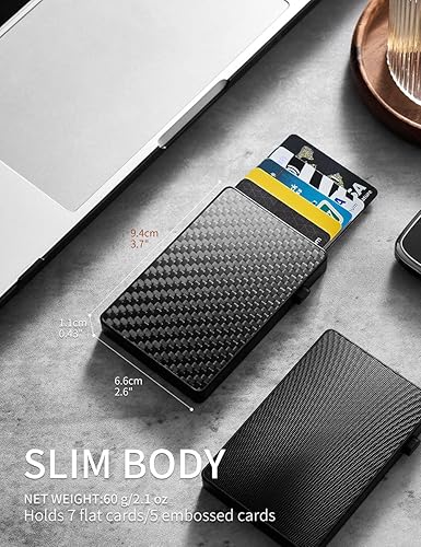 Miniatura 3 de NEW-BRING Pop Up Card Wallet for Men Minimalist Credit Card Holder Slim Carbon Fiber Wallet RFID Blocking(Carbon Fiber)