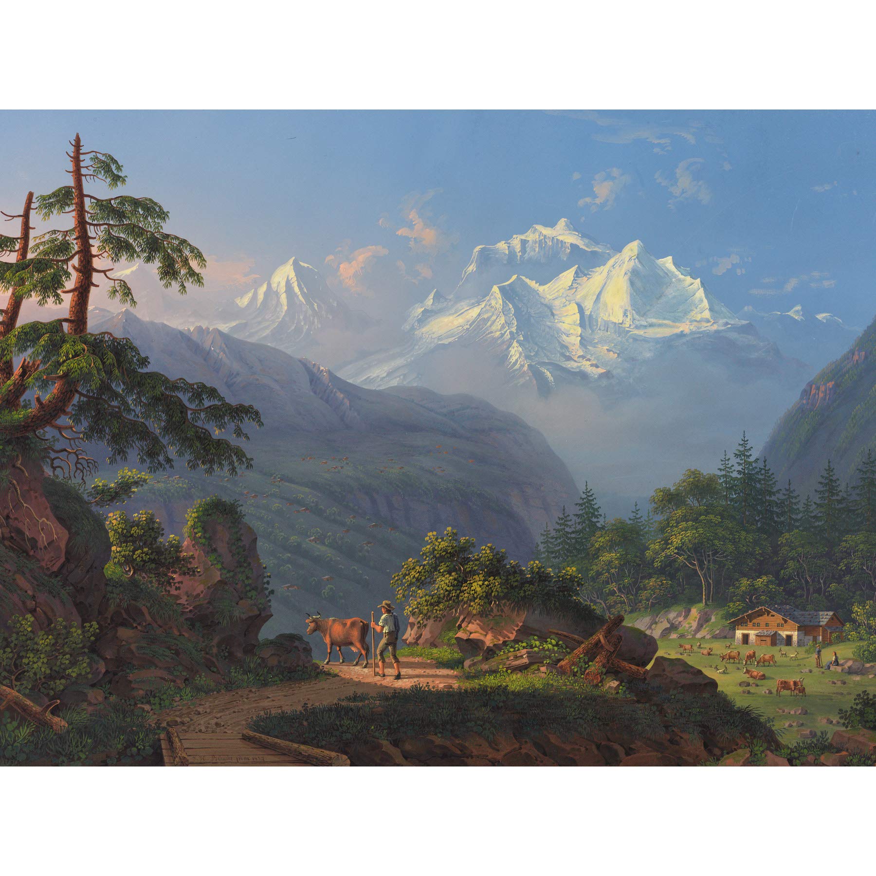 Bleuler Jungfrau Mountain Alps Switzerland Painting Premium Wall Art Canvas Print 18X24 Inch