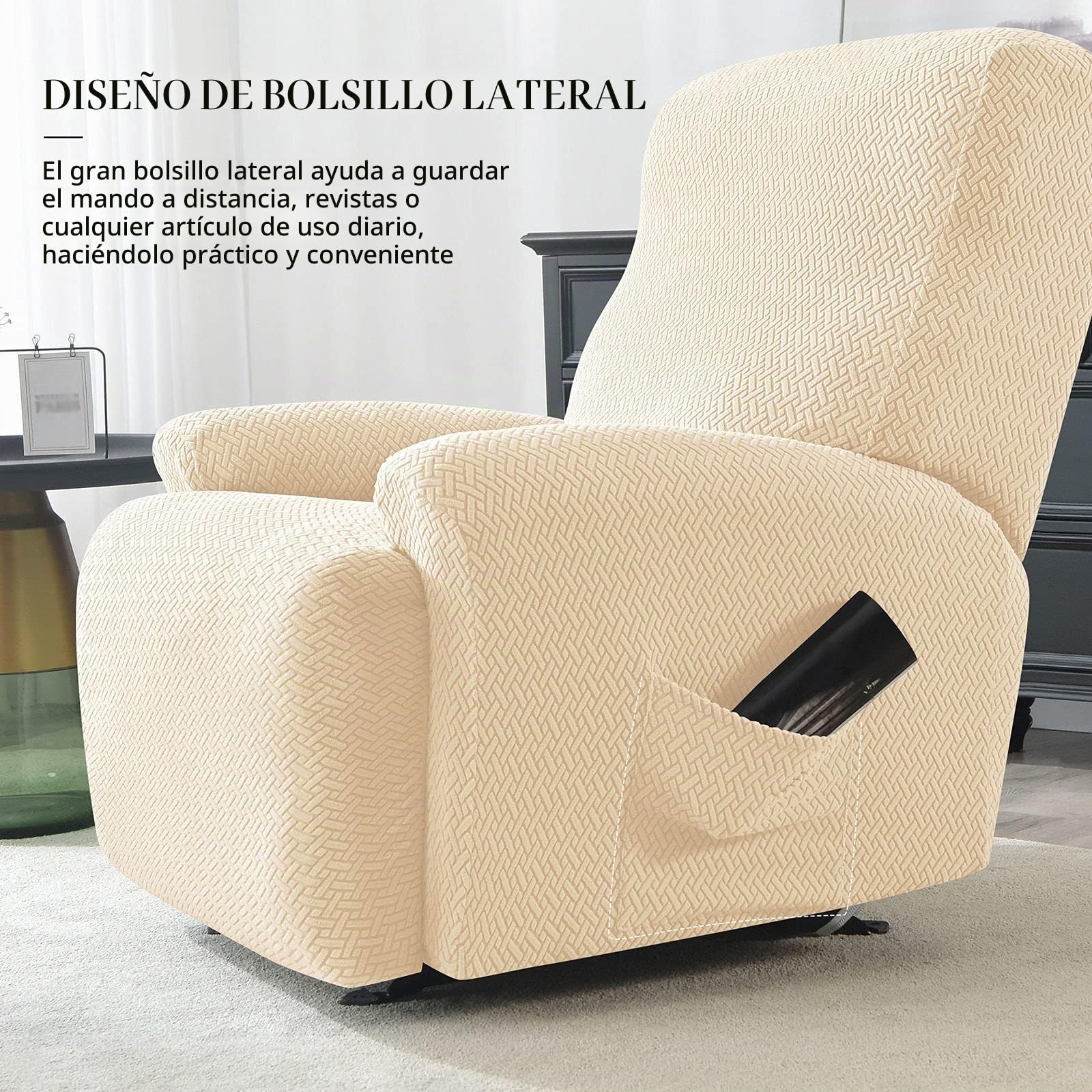 4 Piezas Funda Sillon Relax Reclinable 1 Plaza Beige | Funda De Sillón Relax Elástica Antideslizante Con Bolsillo Lateral Extraíbles Y Lavables Para Sala
