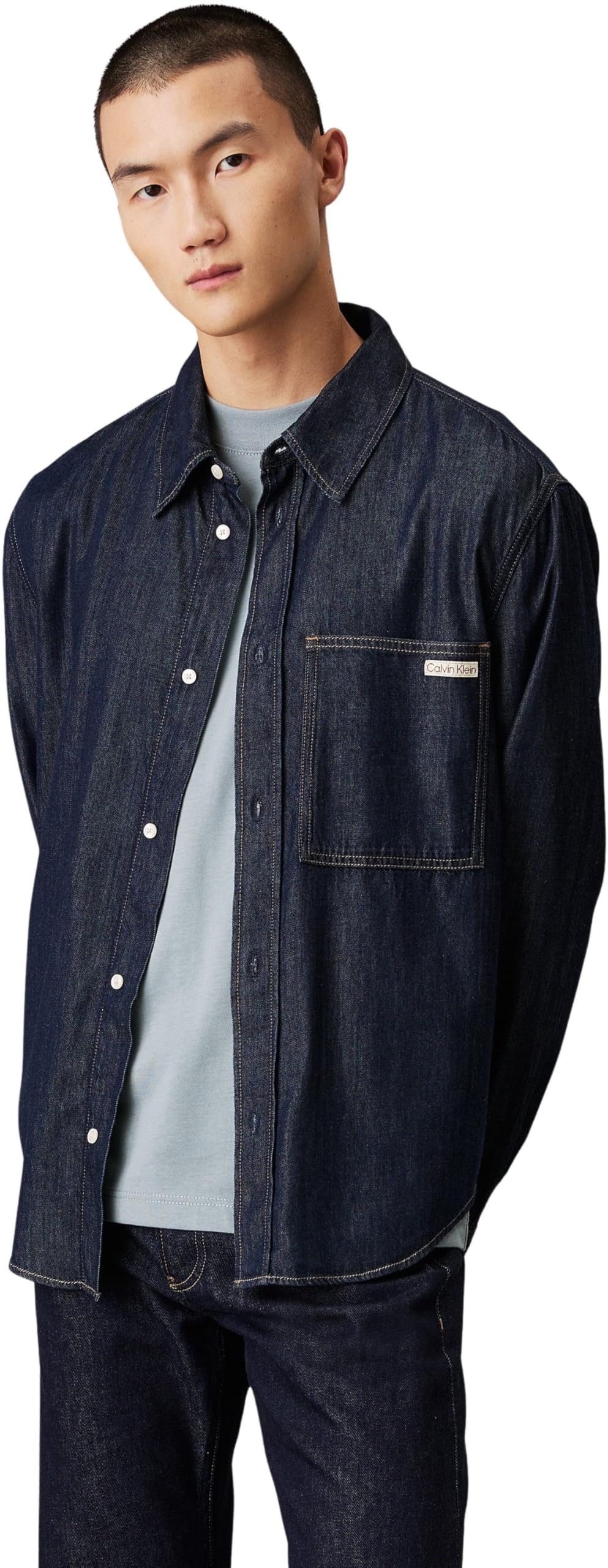 Calvin Klein Uomo Camicia in Jeans Regular Denim Shirt Taschino sul Petto