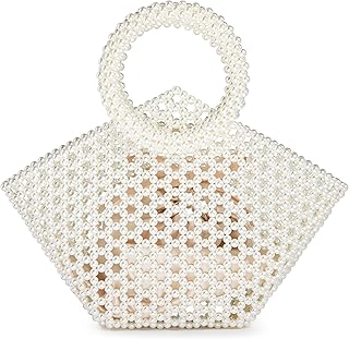 Grandxii Pearl Clutch Purse White Summer Handbag Tote Bag Evening Party Bag With Pearls For Women