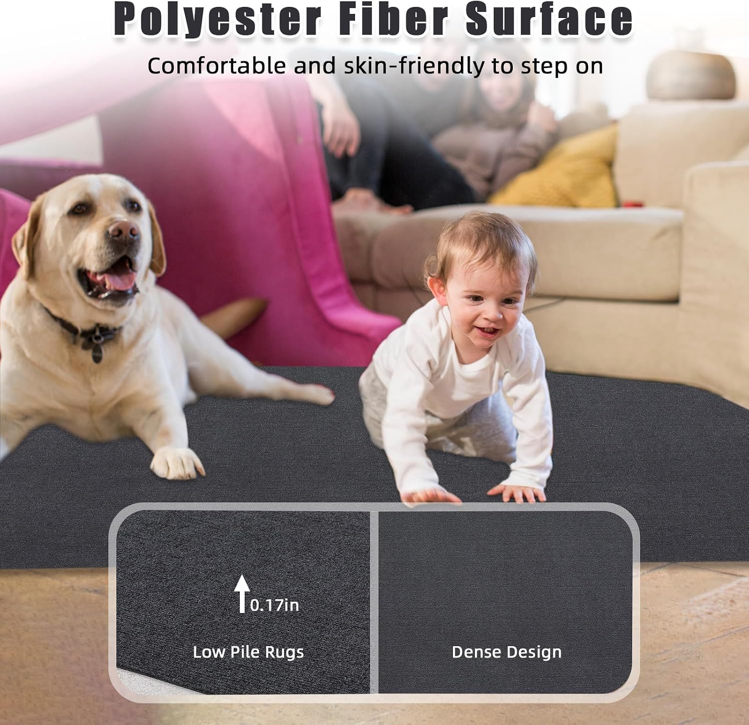 6X23 FT Marine Carpet Roll, Slip-Resistant Boat Carpeting with TPR Waterproof Backing, UV-Resistant for Deck, Patio, Porch & Marine Use, Black