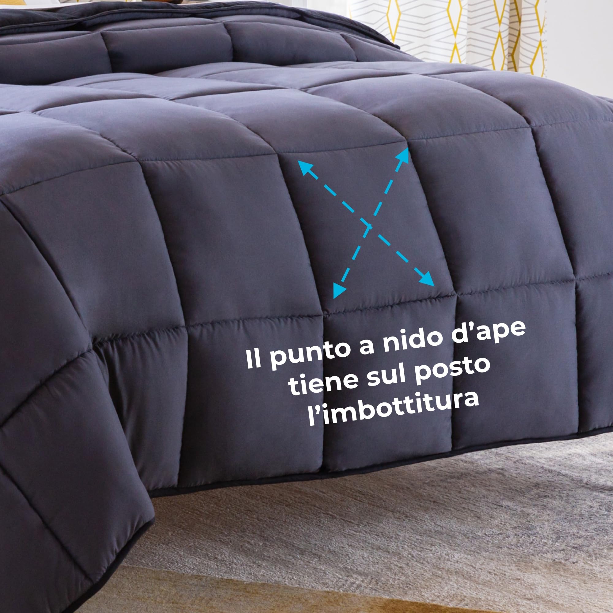 Linenspa Trapunta in Microfibra – Piumino 4 Stagioni – ultra morbido – Piumone Una Piazza e Mezza (200 x 200 cm) – Nero/Grafite